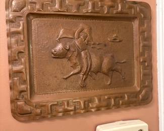 Copper Midcentury Matador and bull tray. Super cool piece.