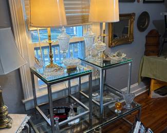 Pottery Barn coffee table and two end tables.