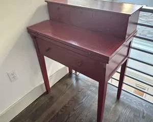 Vintage Red Painted Fold out Writing Desk with Hutch & Storage Drawers