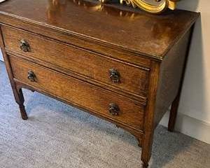 Vintage Solid Wood 3-Drawer Dresser with Brass Hardware Americana Style