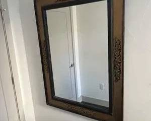 Oversized Vintage Style Wood Wall Mirror with Carved Floral Details