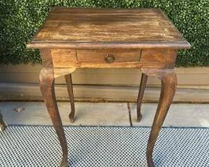 Vintage Wooden Side Table with Drawer and Cabriole Legs