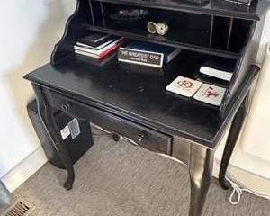 Black Secretary Desk w Hutch Drawer Storage Writing Desk Vintage Style