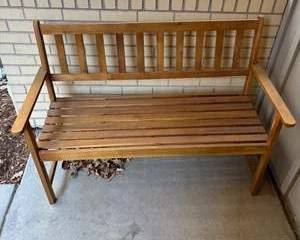 Solid Wood Outdoor Patio Bench Slatted Seat Backrest Garden Porch Seating Natural Finish