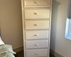 Tall White 6-Drawer Bedroom Dresser / Lingerie Chest – Classic Style