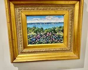 Liza Witt Original Oil Painting Coastal Landscape Floral Impasto Palette Knife Signed Framed Art