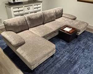 Modern Gray Fabric Sectional Sofa Chaise Lounge Modular Couch Low Profile Deep Seating