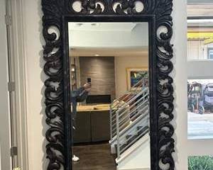 Extra-Large Ornate Carved Wood Wall Mirror – Dark Finish Baroque / Rococo Style (83” x 53”)