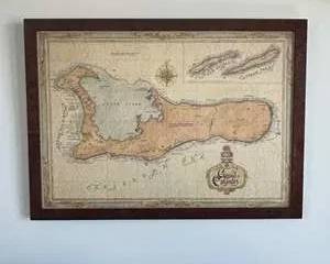 Framed Antique-Style Caribbean Map of Grand Cayman & Cayman Islands