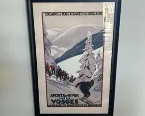 Vintage Style French Ski Travel Poster “Sports d’Hiver dans les Vosges” Framed