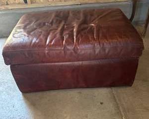 Brown Leather Upholstered Storage Ottoman / Coffee Table (Approx. 36” x 26”)