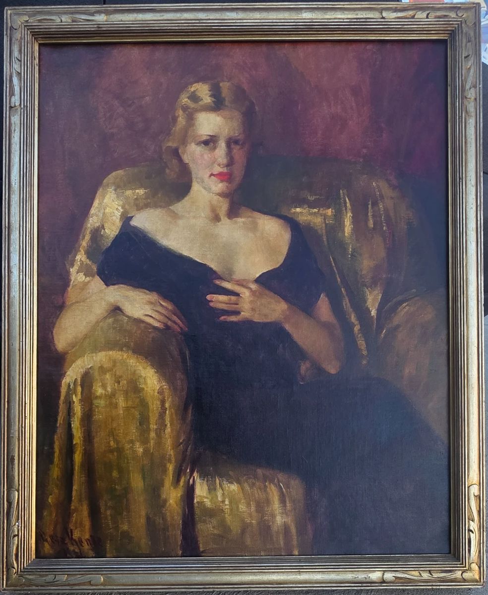 1930s 40"x 30" Geza Kende oil painting.