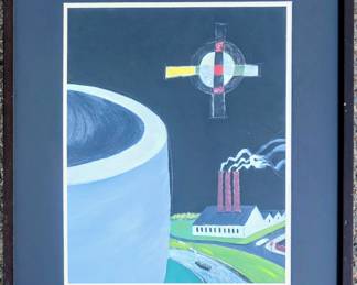 Modern industrial scene gouache.