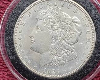 1921-D Morgan Silver Dollar in Airtite, Higher Grade
