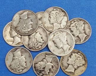 10 Mercury Dimes--90% Silver