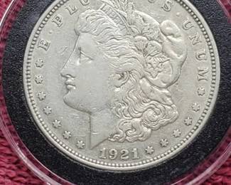 1921-D Morgan Silver Dollar in Airtite, Higher Grade