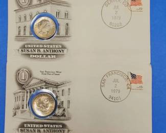 1979 D&S Susan B. Anthony Dollar Coins in Date Post Marked Envelopes from the two Mints