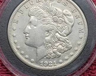 1921-S Morgan Silver Dollar in Airtite, Higher Grade