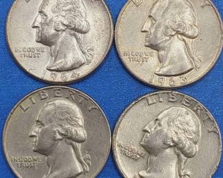 4 Washington Quarters--90% Silver