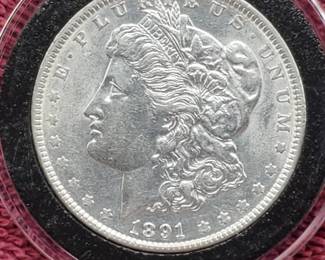 1891 Morgan Silver Dollar in Airtite, High Grade