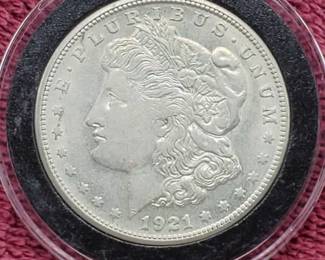 1921-S Morgan Silver Dollar in Airtite, Higher Grade