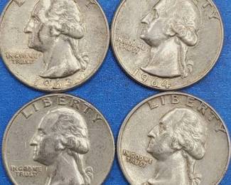 4 Washington Quarters--90% Silver