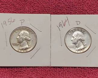 2 Washington Quarters--90% Silver