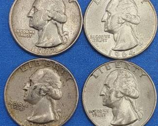 4 Washington Quarters--90% Silver