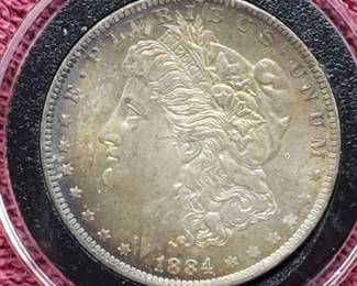 1884-O Morgan Silver Dollar in Airtite, High Grade, Beautiful Natural Toning