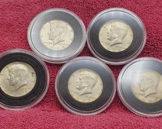 5 Kennedy Half Dollars--40% Silver