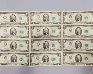 12 $2 Federal Reserve Notes--Great Gifts!!