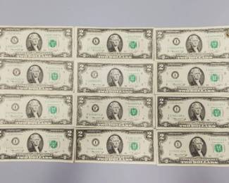12 $2 Federal Reserve Notes--Great Gifts!!