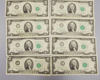 8 $2 Federal Reserve Notes--Great Gifts!!