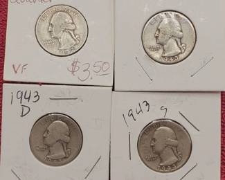 4 Washington Quarters--90% Silver