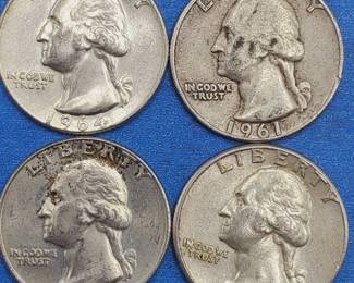 4 Washington Quarters--90% Silver