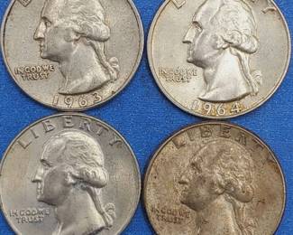 4 Washington Quarters--90% Silver
