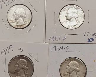 4 Washington Quarters--90% Silver