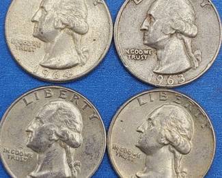4 Washington Quarters--90% Silver