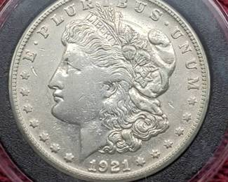1921-S Morgan Silver Dollar in Airtite, Higher Grade