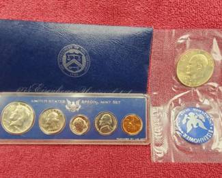 1974-S Ike Dollar, Blue Label 40% Silver & 1966 Mint Set with 40% Silver Half Dollar