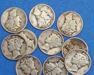 10 Mercury Dimes--90% Silver