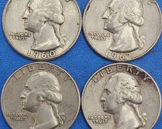 4 Washington Quarters--90% Silver