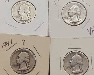 4 Washington Quarters--90% Silver