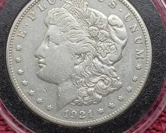 1921-S Morgan Silver Dollar in Airtite, Higher Grade
