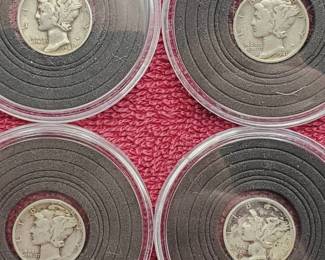 4 Mercury Dimes in Airtites--90% Silver