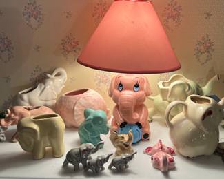 Shawnee Elephant Pitcher, pottery Elephant planters 