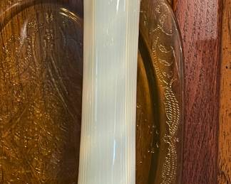 Antique opalescent swung glass vase with ribbed pattern, most likely Northwood or Imperial 