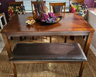 Fabulous table, bench and chairs with leather seats