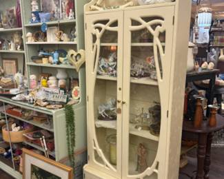 Shabby Cream Display Cabinet, Hutch or Bookshelf  (Vintage Gun Cabinet repurposed)