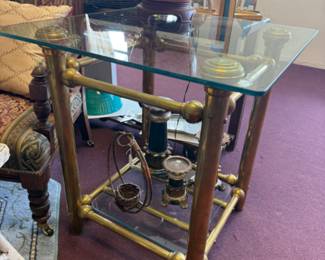 brass and glass side table